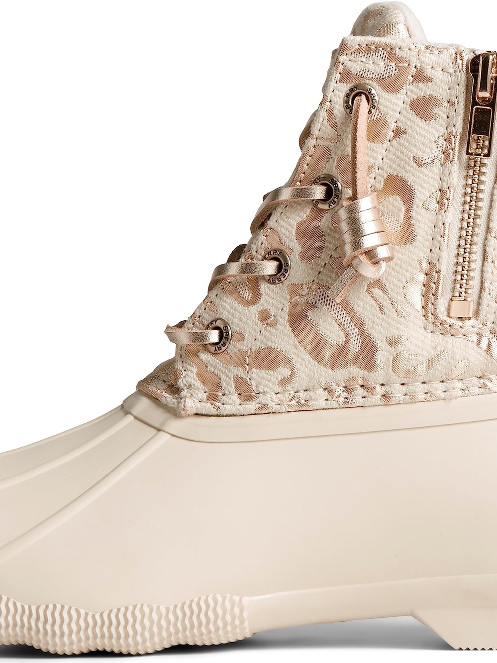 New In Box Sperry Beige Leopard-Print Lace-Up Rain Boot
